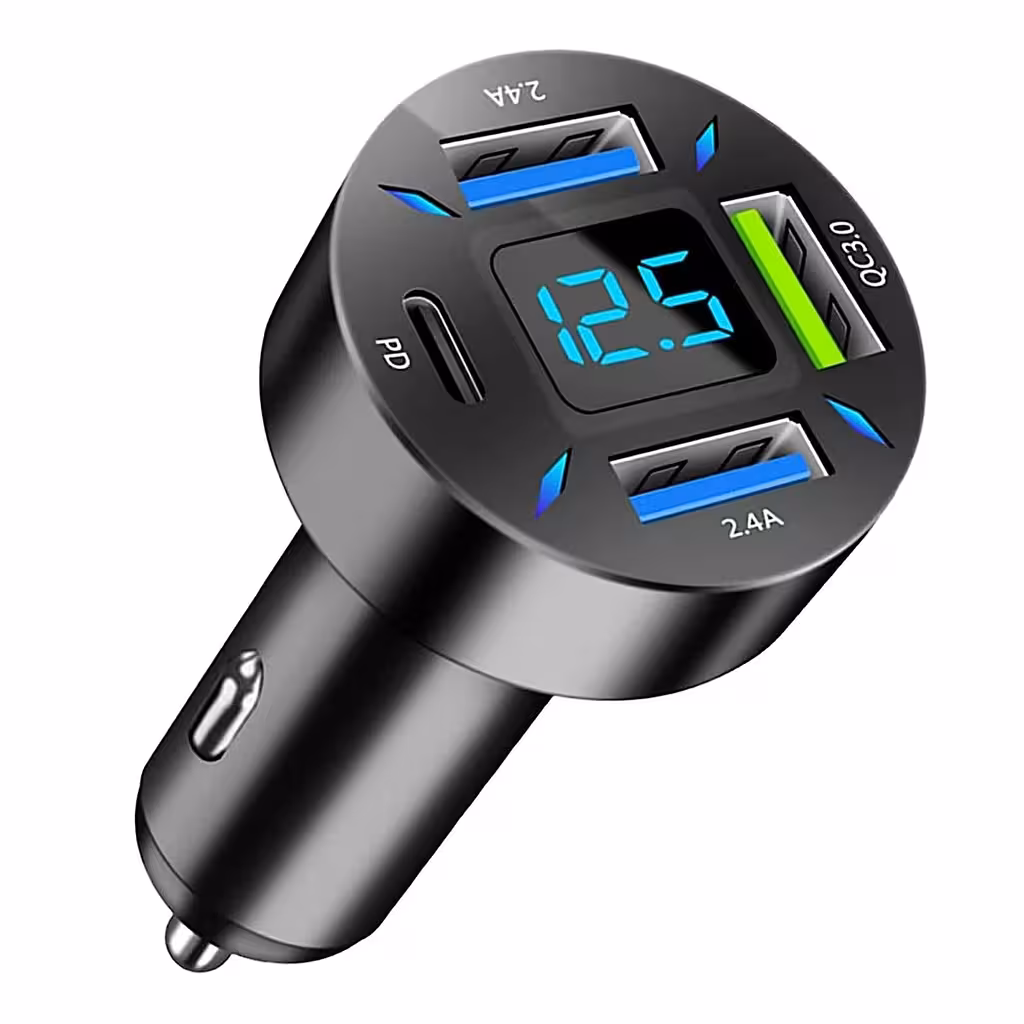 Încărcător Auto cu Voltmetru Digital, USB Type-C PD și Quick Charge 3.0 – Încărcare Rapidă la Brichetă 12-24V
