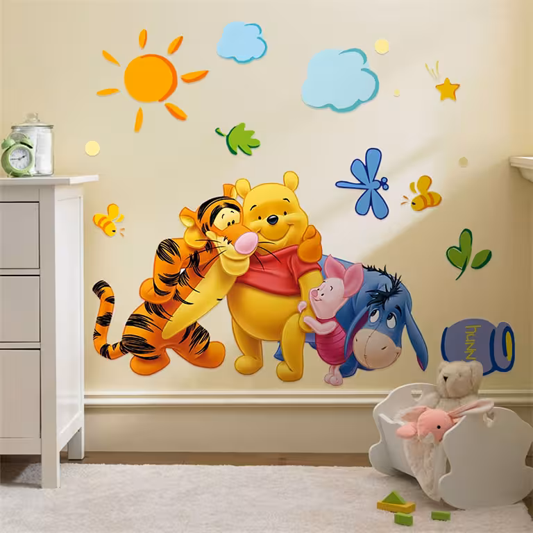 Sticker decorativ perete cu Winnie the Pooh și prietenii – autocolant cameră copii, desene animate