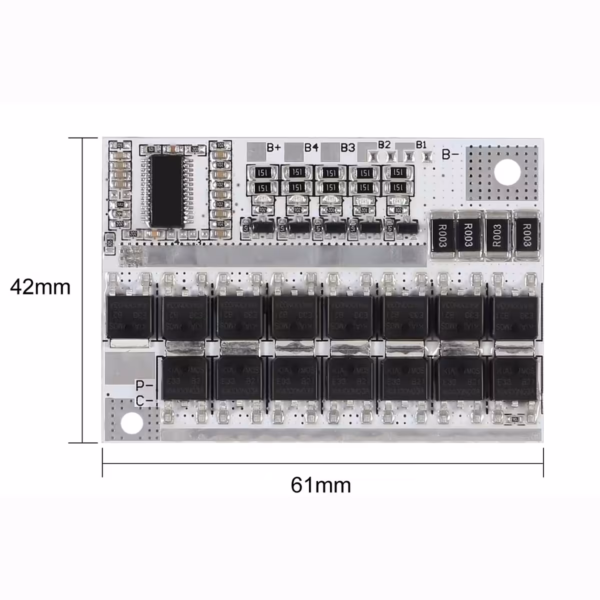Imagine detaliată cu dimensiuni marcate ale plăcii BMS