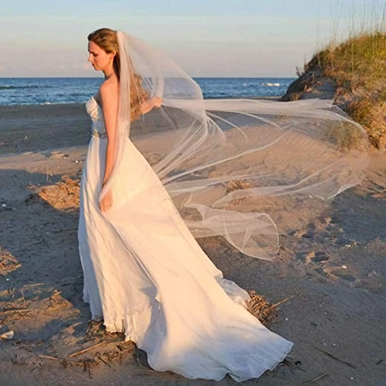 Voal de nuntă din tulle 2m lungime Voal de mireasă din tul fin, lungime 2 metri, stil minimalist