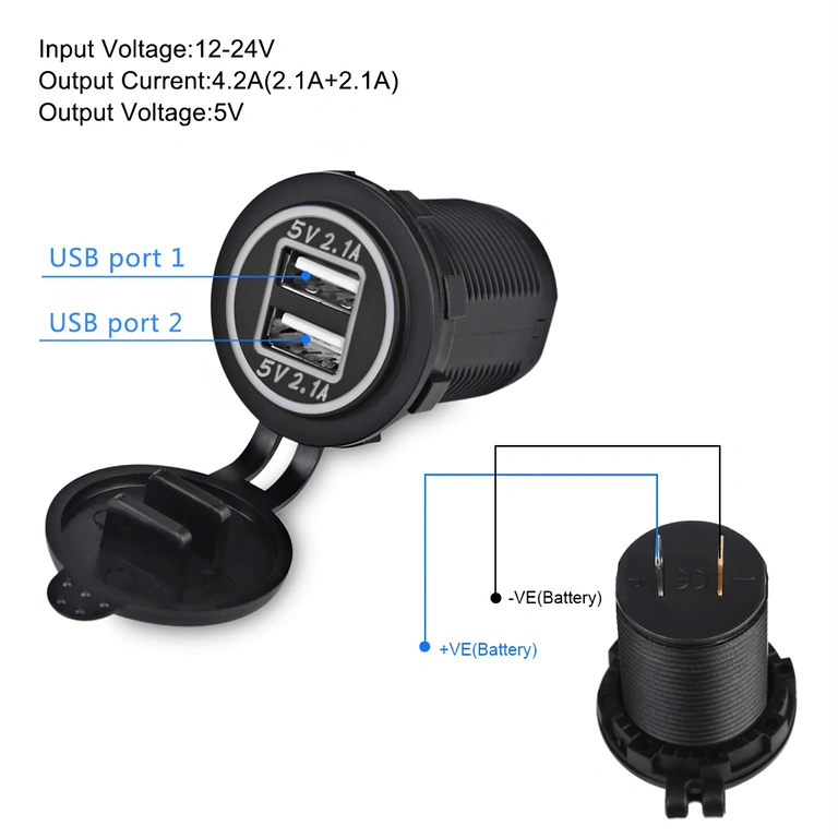 Priză auto tip brichetă cu dublu USB Adaptor brichetă auto cu mufă dublă USB, 12-24V, montaj universal