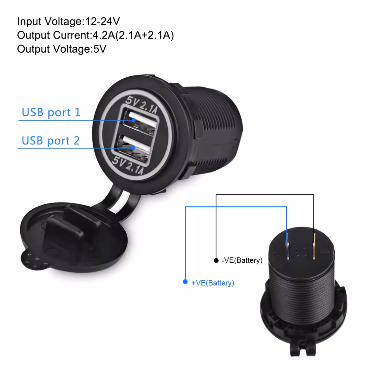 Adaptor brichetă auto cu mufă dublă USB, 12-24V, montaj universal