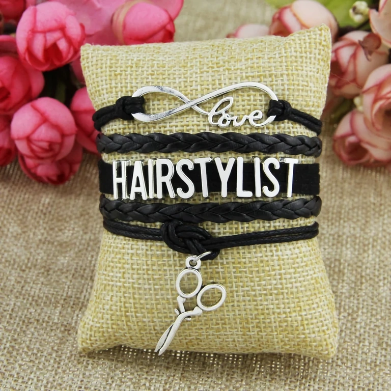 Brățară stilizată cu design de unelte frizer Brățară decorativă cu unelte specifice frizerului