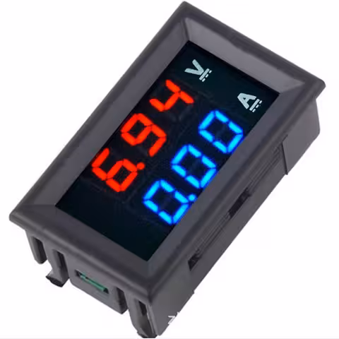Voltampermetru Panou Digital 0–100V 0–10A – Voltmetru și Ampermetru LED Roșu-Albastru