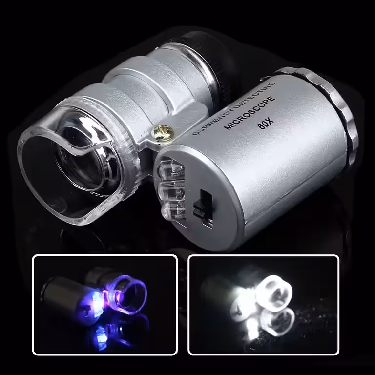 Microscop LUPĂ 60x cu LED și lampă UV – aparat verificat bani, bijutier și ceasornicar