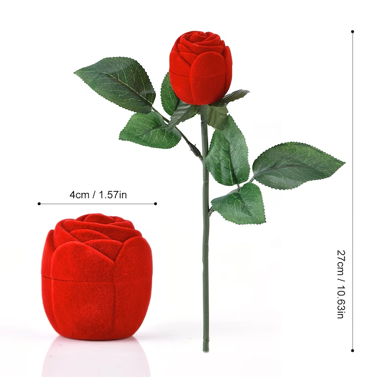 Cutie de logodnă catifea roșie trandafir Cutie pentru logodnă – design trandafir catifelat