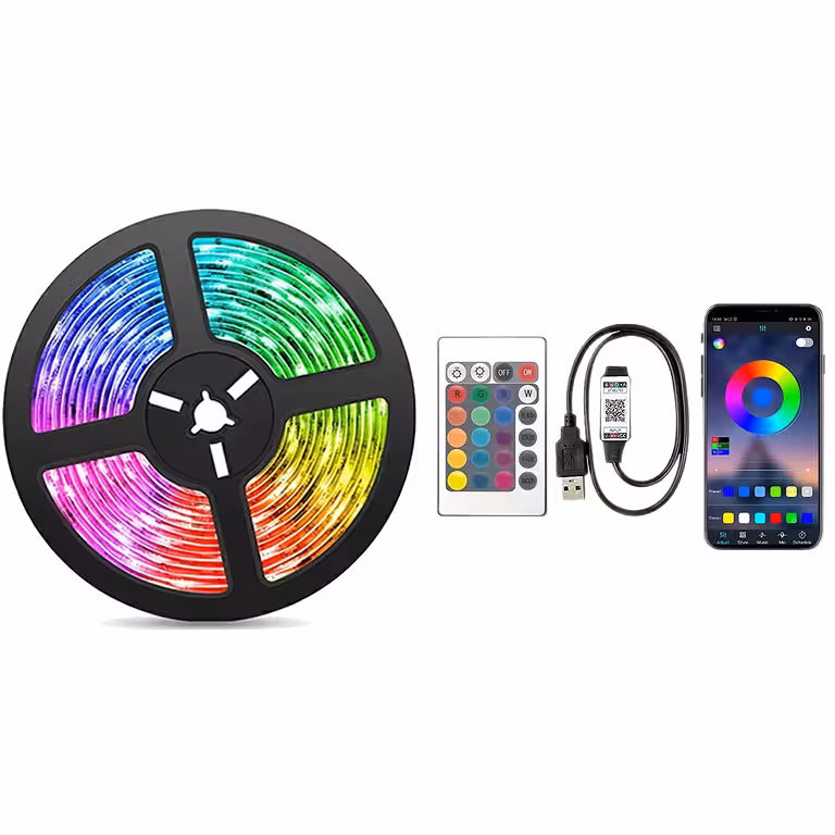 Banda LED RGB 10m cu USB, Bluetooth, telecomandă și joc de lumini după muzică pentru TV și decor