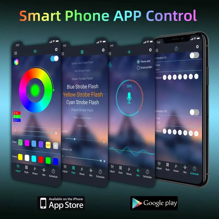 Bandă LED RGB cu control smart și moduri sincronizate cu sunetele din încăpere