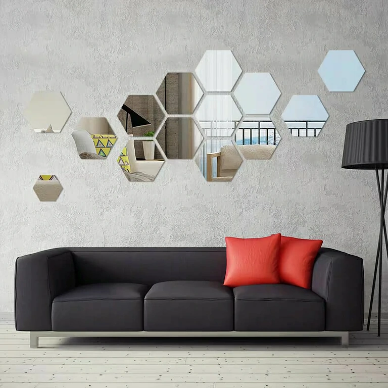 Kit de oglinzi hexagonale autoadezive din acril pentru decor perete