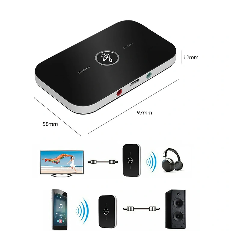 Adaptor Bluetooth RCA + AUX Dispozitiv Bluetooth universal cu ieșiri RCA și jack 3.5 mm pentru audio wireless