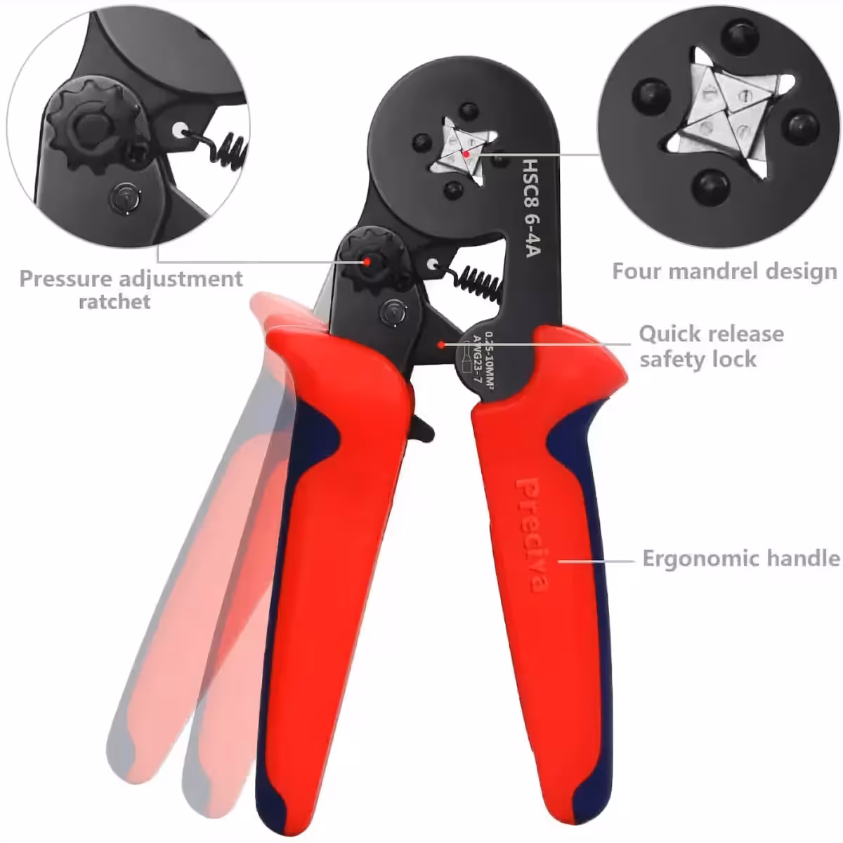 Unealtă cu dornuri pentru sertizarea patrulateră a capetelor de fir