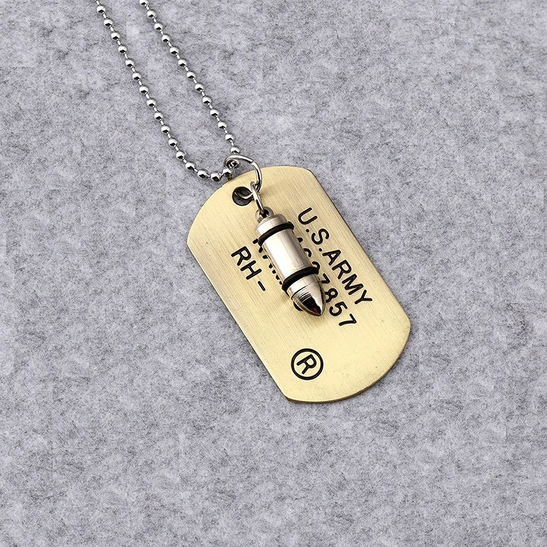 Colier tip armată cu Dog Tag și Glonț Colier militar cu plăcuță de identificare și glonț, model inspirat din ARMY style