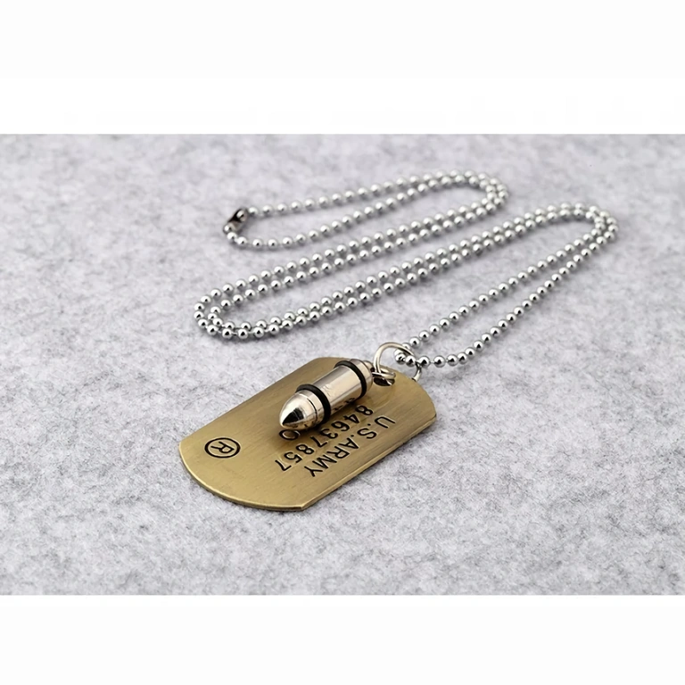 Lănțișor glonț stil armată Lănțișor cu glonț din metal, aspect militar, design masculin