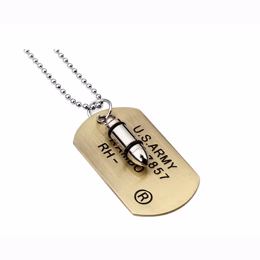Lănțișor Dog Tag Militar cu Glonț din Oțel Inoxidabil – Colier Army Bărbați 70cm