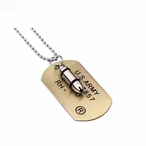 Lănțișor Dog Tag Militar cu Glonț din Oțel Inoxidabil – Colier Army Bărbați 70cm