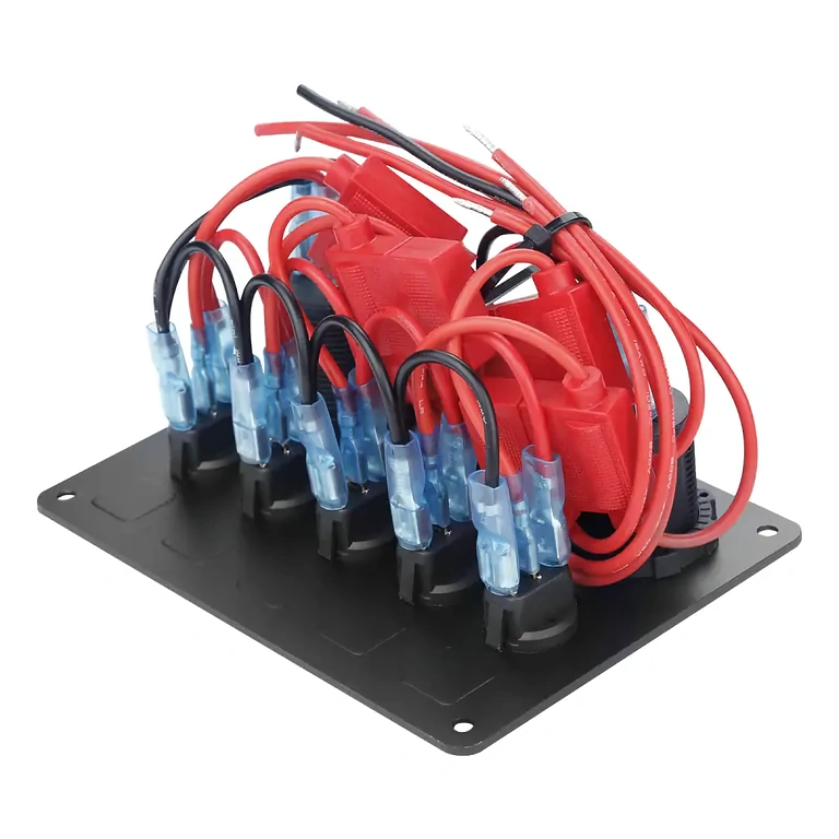 Panou auto rezistent la apă și praf, comutator 5 butoane Panou auto cu protecție IP65, comutatoare cu siguranțe, ideal pentru utilizare în medii umede sau prăfoase