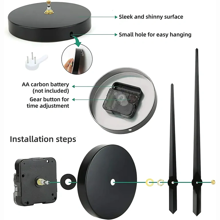 Ceas 3D mare de perete cu cifre negre lucioase și funcționare fără zgomot