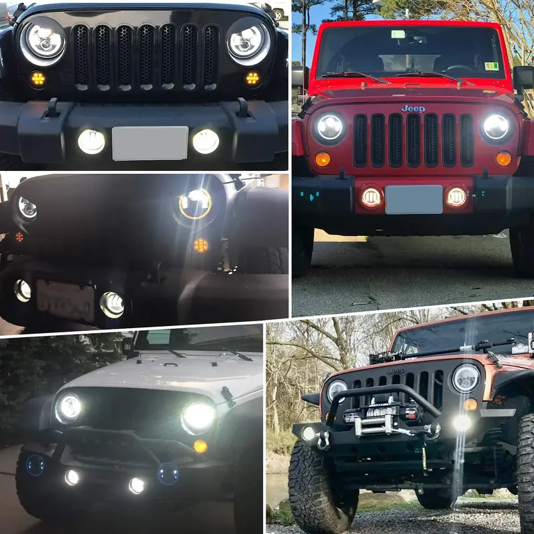 Far rotund cu LED 7" compatibil Jeep Wrangler, luminozitate 7000lm, H4/H13