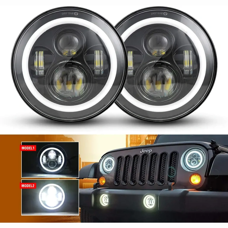 Far halo cu LED pentru Jeep, cu poziție, fază lungă/scurtă și semnalizare