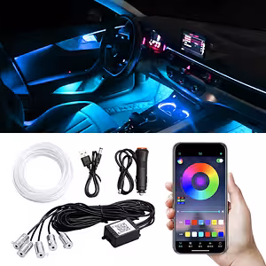 Fir NEON flexibil RGB 6 metri pentru iluminare ambientală auto cu control prin aplicație telefon