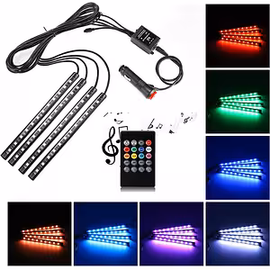 Lumini ambientale auto – bandă LED RGB kit set iluminare interior auto cu senzor de sunet