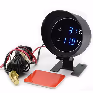 Ceas indicator temperatură apă motor cu sondă și voltmetru digital – auto, tractor, 12V/24V