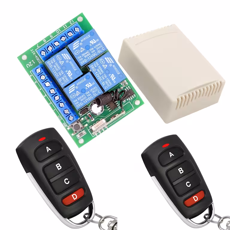 Releu cu telecomandă 4 canale 12V – modul cu 4 relee și 2 telecomenzi incluse