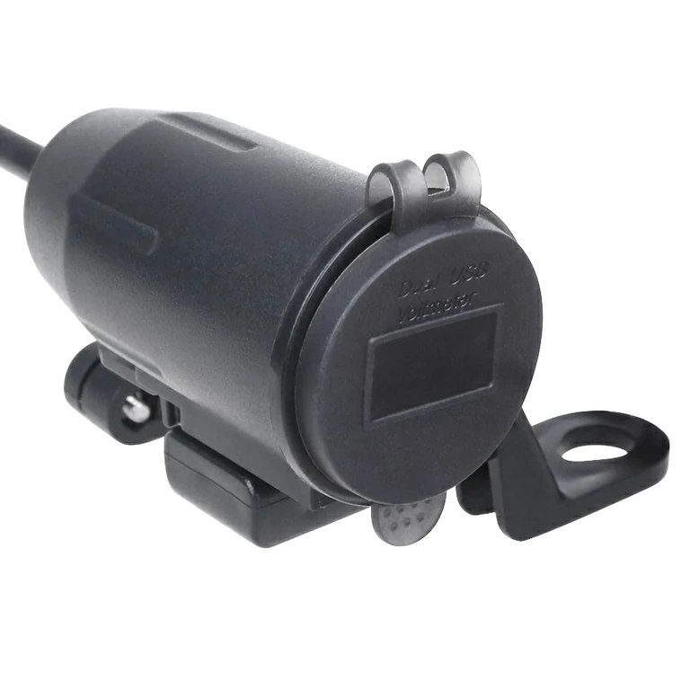 Încărcător moto cu suport pentru montaj pe oglindă retrovizoare