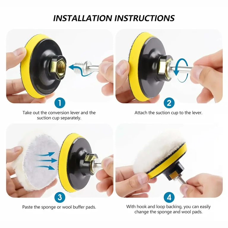 Ghid instalare bureți polish pe bormașină Imagine cu instalarea corectă a bureților de polish pe bormașină cu adaptor.