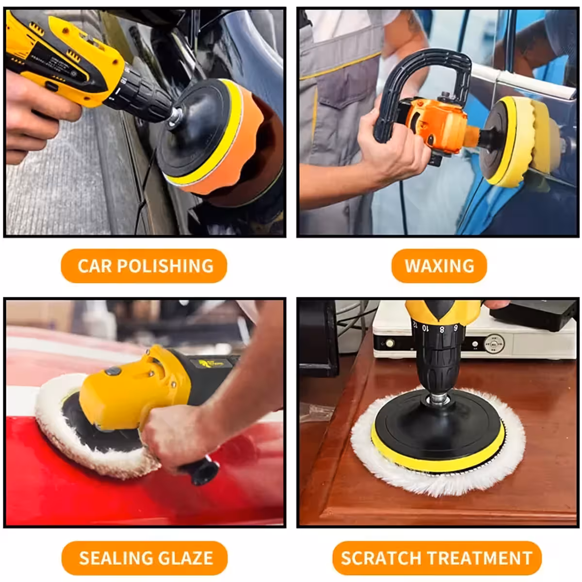 Burete polish auto galben cu suprafață ondulată pentru aplicare uniformă.