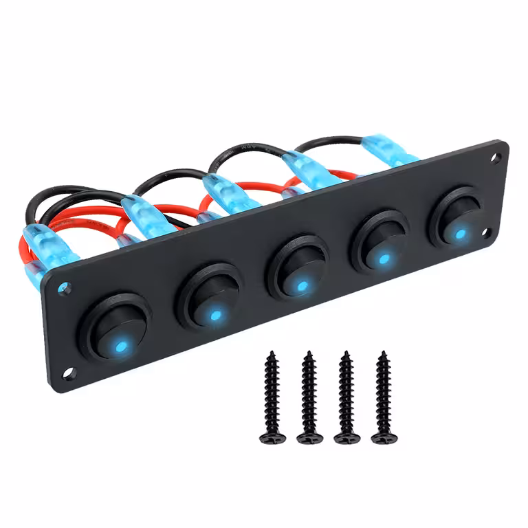 Panou 5 Butoane Comutatoare Auto ON/OFF cu LED Albastru 12V/24V