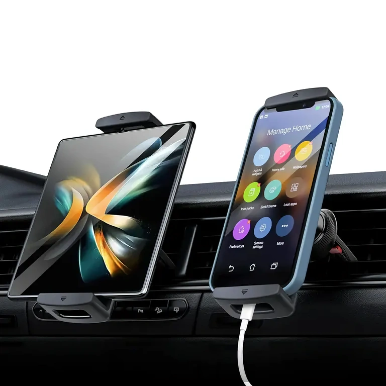 Suport auto ajustabil pentru tablete 7-12 inch, fixare pe grilă ventilație