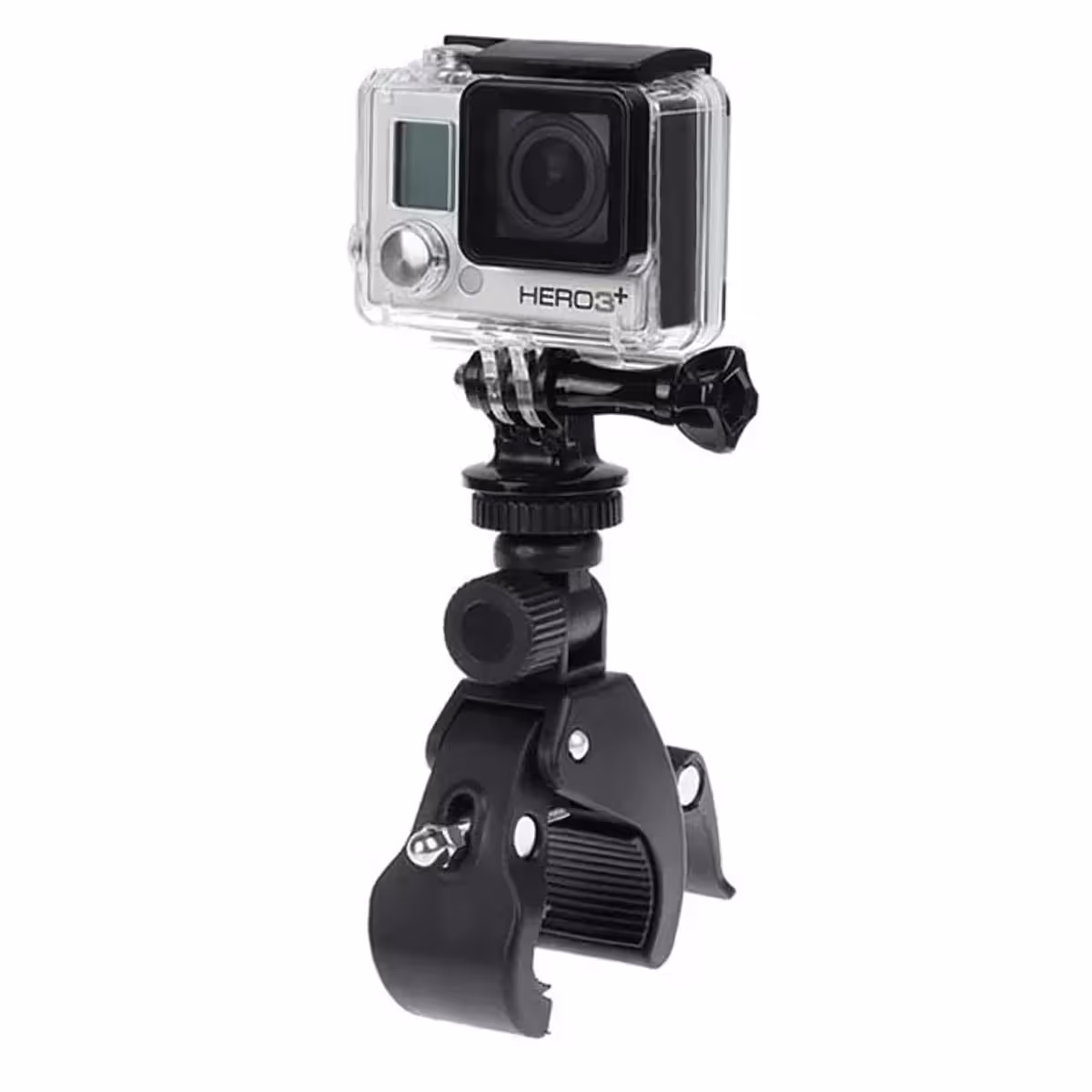 Suport montare GoPro pe ghidon bicicletă, fixare sigură și stabilă.