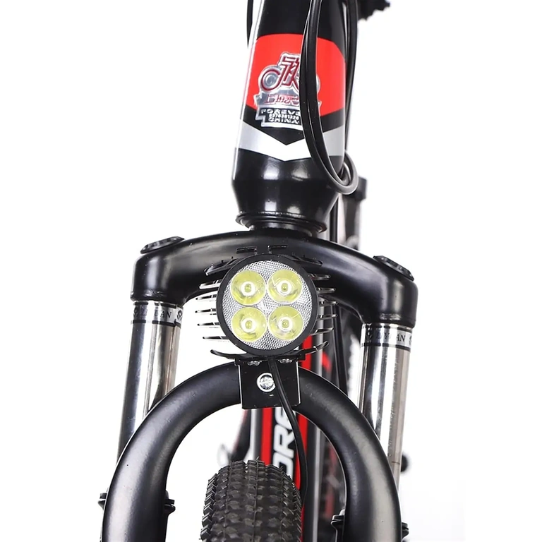 Far montat frontal pe bicicletă electrică Far LED montat în partea din față a unei biciclete electrice, vedere din față