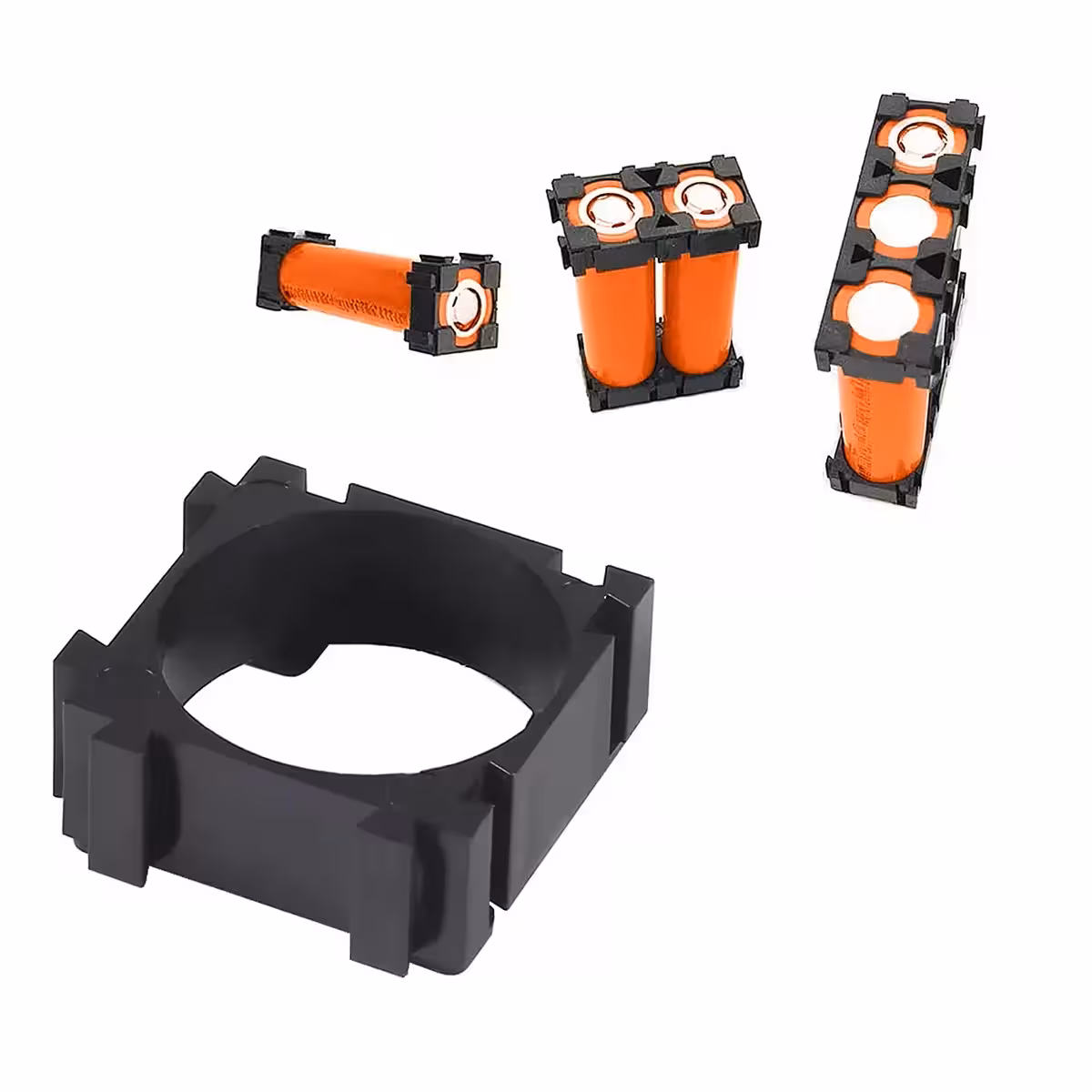 Detaliu close-up al unui suport modular pentru celulă 18650.