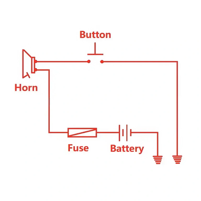 Schema de conectare claxon electric 36V/48V/60V Diagramă electrică pentru conectarea unui claxon de 36V, 48V sau 60V