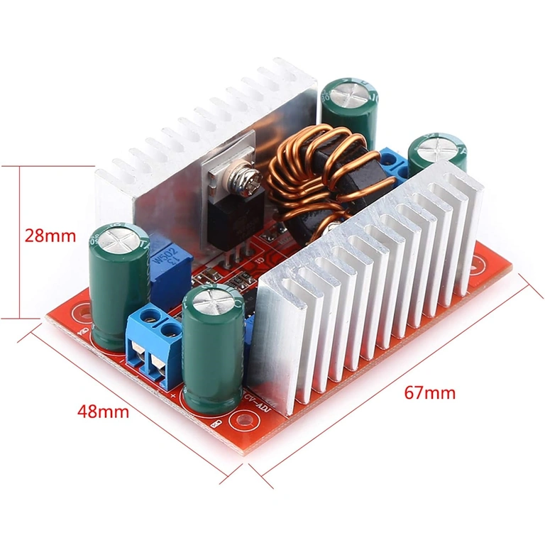 Dimensiuni Modul Step-up Boost DC 400W Diagrama cu dimensiunile exacte ale modulului Step-up Boost DC 400W