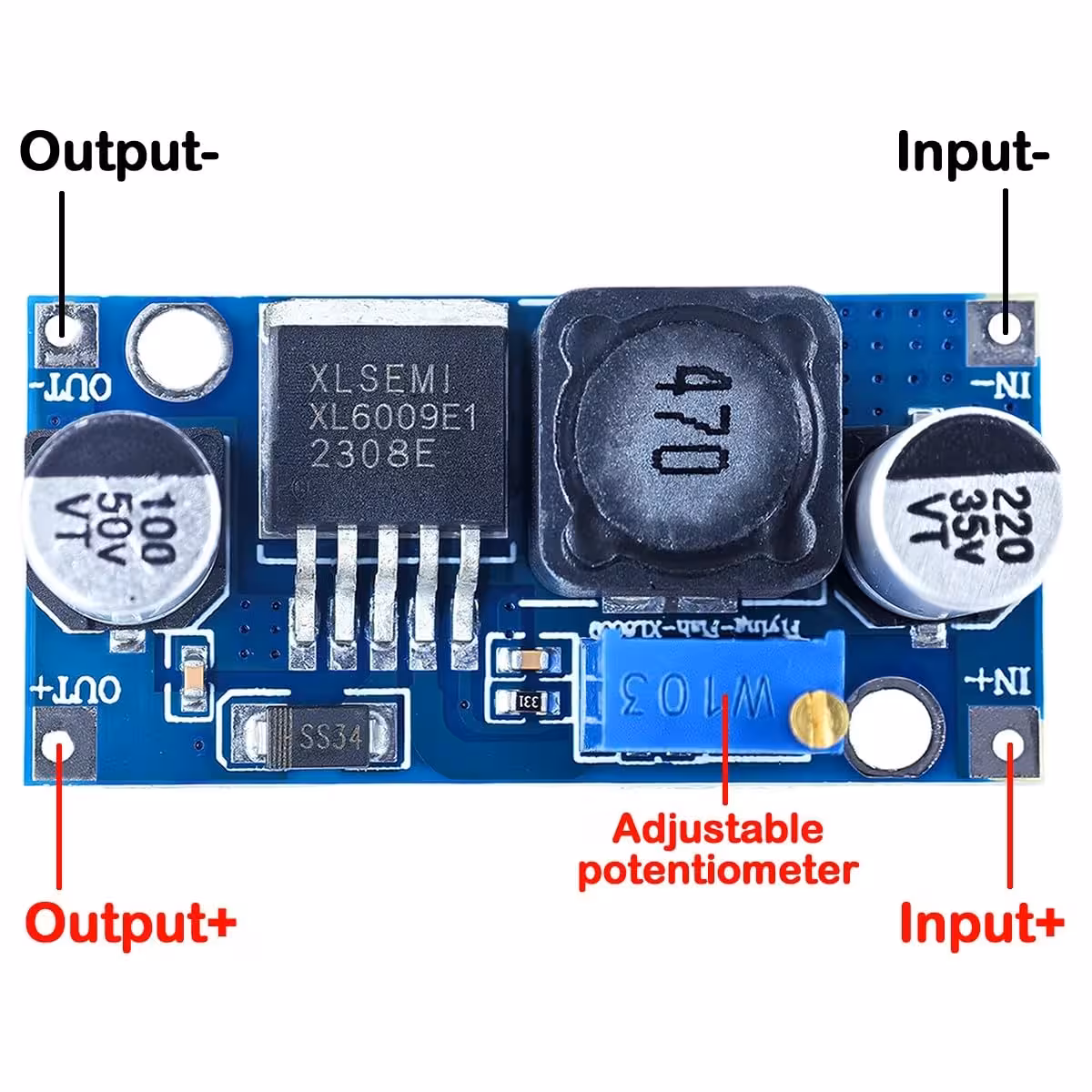 Diagrama de conectare a modulului de alimentare XL6009 pentru sursă de intrare și ieșire