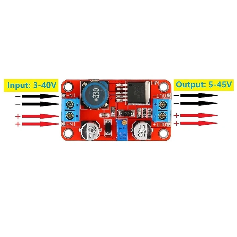Modul XL6019 DC-DC Boost Converter - Diagrama de conectare Diagrama de conectare a modulului XL6019 DC-DC Boost Converter, arătând intrările și ieșirile pentru o instalare ușoară