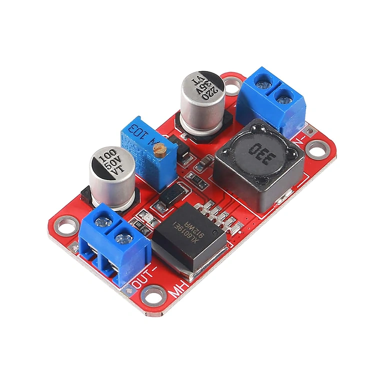 Modul XL6019 DC-DC Boost Converter - Vedere laterală (Unghi 2) Modul XL6019 DC-DC Boost Converter văzut din lateral, oferind o altă perspectivă asupra dimensiunilor și structurii