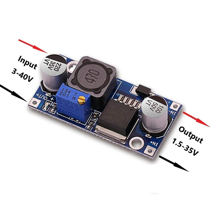 Modul LM2596S în configurație practică de conectare