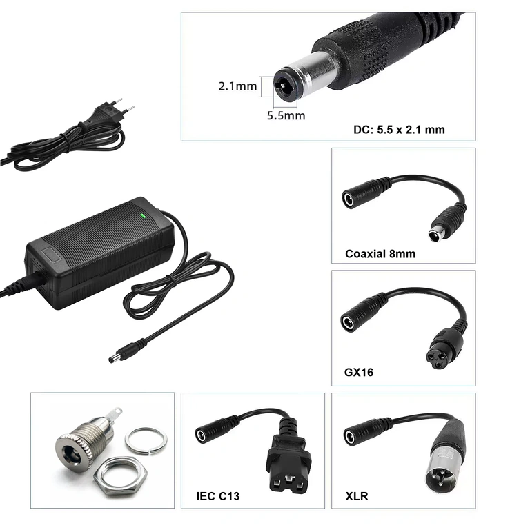 Încărcător cu mufă DC 5.5×2.1 mm Încărcător 52V–58.8V 2A cu conector DC 5.5×2.1 mm pentru trotinete și biciclete electrice