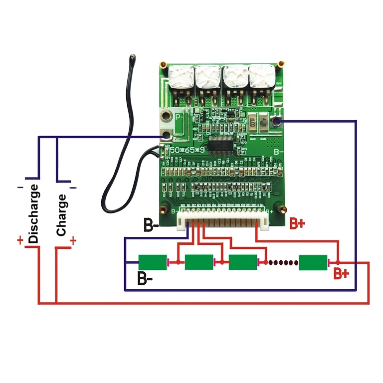 Schema electrică pentru conectarea BMS 14S 52V la celulele Li-Ion