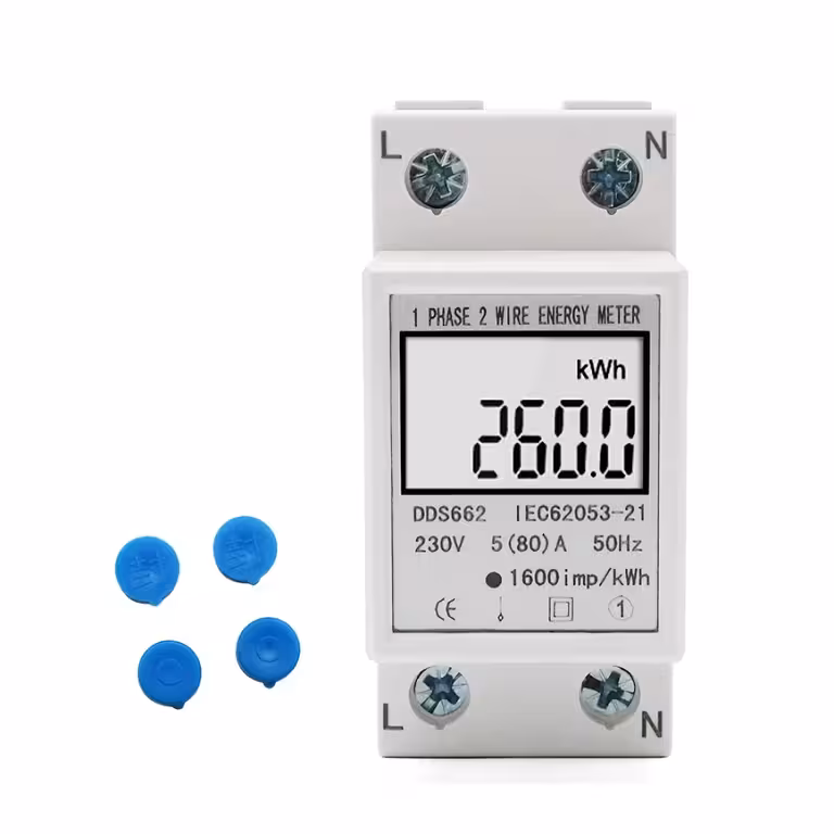 Contor Electric Monofazat Pasant cu Afisaj Digital pentru Monitorizare Consum Energie, Montaj pe Sina DIN