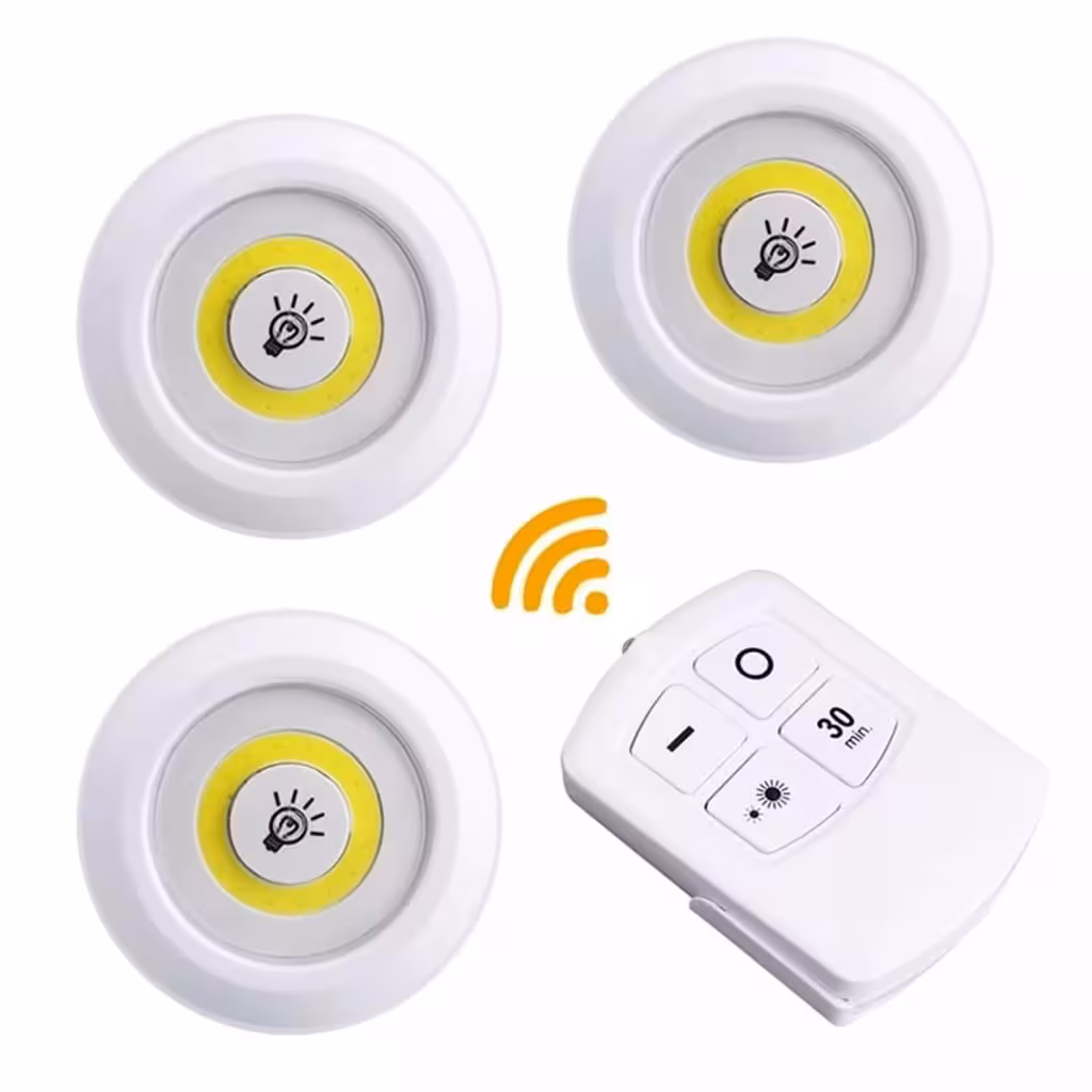 Set 3 Spoturi LED cu Telecomandă – Lămpi pe Baterii pentru Iluminat Interior
