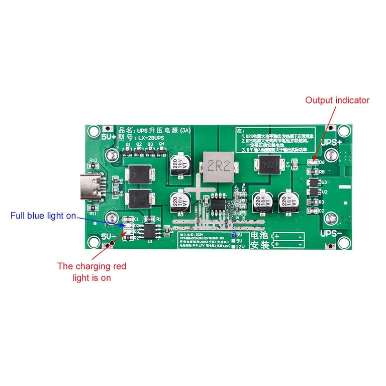 LED bicolor roșu/verde pentru stare baterie și încărcare pe modulul UPS Mini