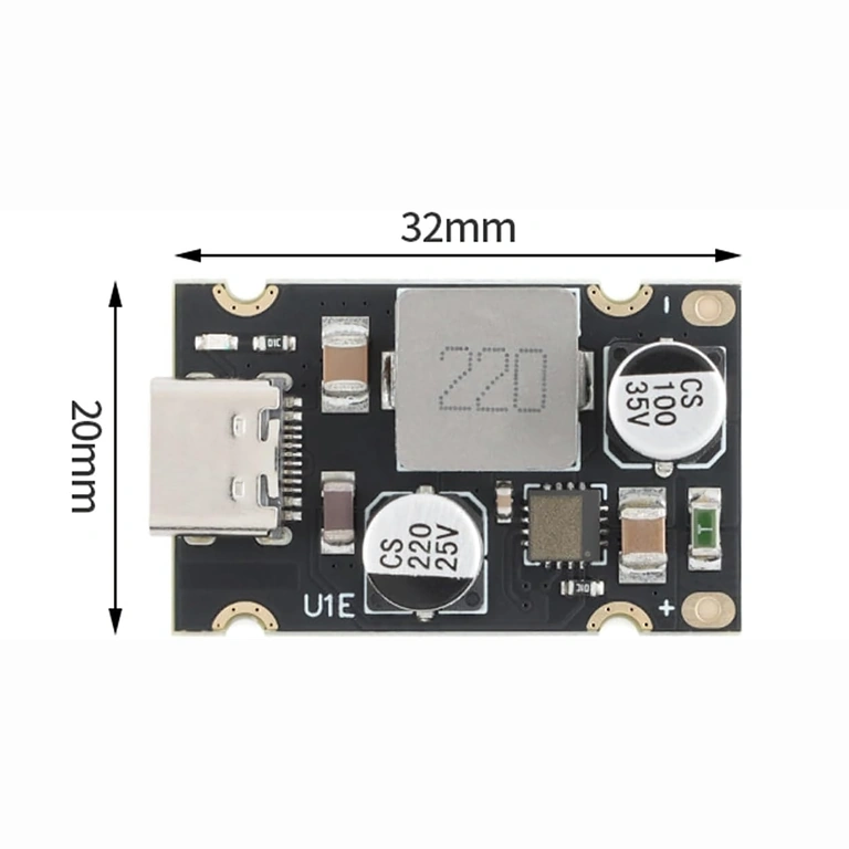 Dimensiuni modul USB-C PD 65W 20x20 mm