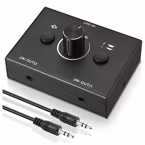Comutator Audio Stereo HiFi – Audio Switcher cu Selector Surse, Semnal Boxe și Splitter RCA/Jack 3,5 mm