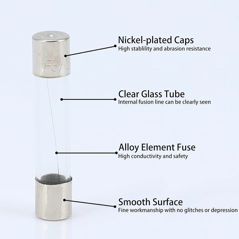 Detaliu capete metalice siguranță fuzibilă 10A 5x20mm