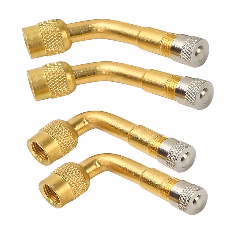 Set 4 bucăți Prelungitor Valvă Auto Metalic 90° și 135° cu Ventil – Compatibil Auto, Camion, Bicicletă și Trotinetă Electrică